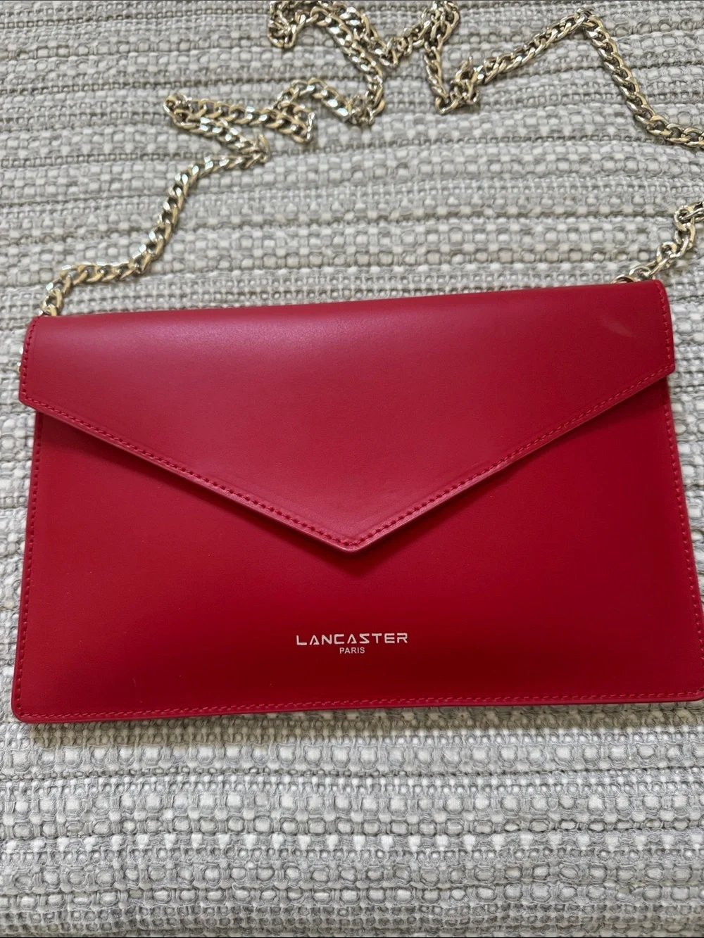 Paris Red Leather Envelope Chain Shoulder Bag. Lancaster Paris. Never used